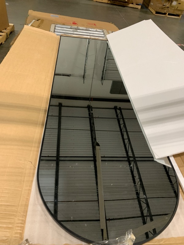 Photo 1 of ** ADHESIVE RESIDUE LEFT ON MIRROR** DUMOS Arched Full Length Mirror with Stand 64"x21" Floor Standing Aluminum Frame for Bedroom Body Hanging Leaning Modern Simple Home Decor Shatter-proorf Nano Glass Wall Living Room Cloakroom Black