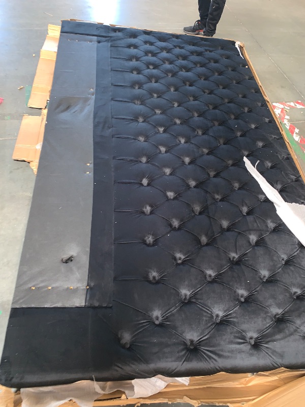 Photo 1 of **MINOR CUT & HOLES** Meridian Furniture RevelBlack-K Revel Collection Modern | Contemporary Black Velvet Upholstered Bed with Deep Button Tufting, 101" W x 98" D x 60" H, Black, King