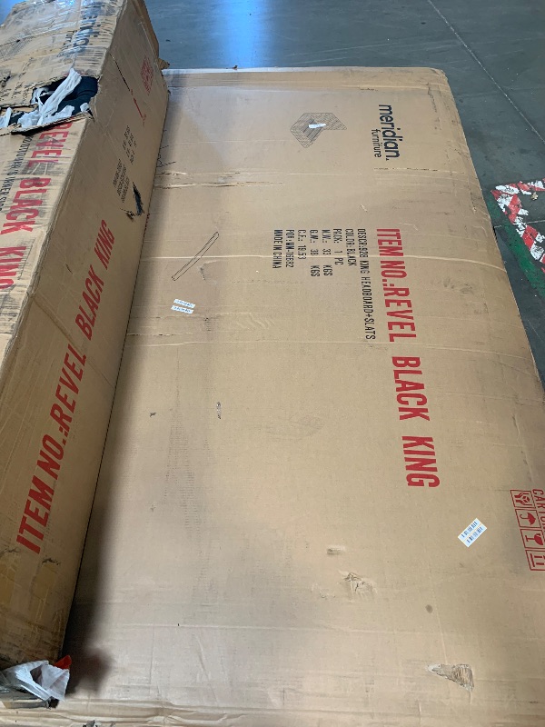 Photo 1 of **MINOR CUT & HOLES** Meridian Furniture RevelBlack-K Revel Collection Modern | Contemporary Black Velvet Upholstered Bed with Deep Button Tufting, 101" W x 98" D x 60" H, Black, King