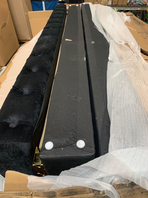 Photo 1 of **MINOR CUT & HOLES** Meridian Furniture RevelBlack-K Revel Collection Modern | Contemporary Black Velvet Upholstered Bed with Deep Button Tufting, 101" W x 98" D x 60" H, Black, King