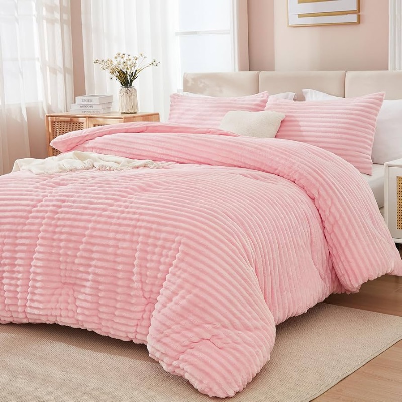 Photo 1 of ****STOCK PHOTO, ITEM/ COLOR MAY VARY****Andency Pink Comforter Queen, Fleece Comforter for Queen Size Bed, Soft Warm Fluffy Fuzzy Luxury Plush Bedding Comforter for Winter (1 Comforter )