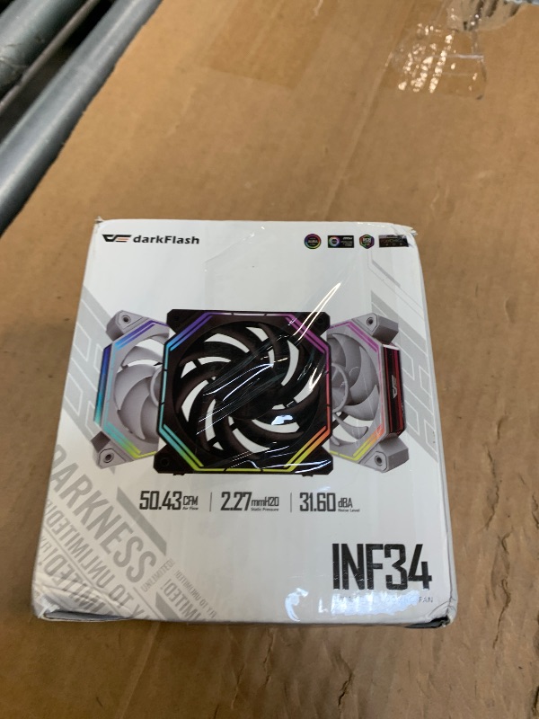 Photo 1 of *Missing Parts*
darkFlash INF34 120MM PC Case Fan, Daisy-Chain, up to 2000RPM Cooling, 4-Pin PWM, ARGB CPU Cooling Computer Fan, 3 Pack (Forward, Black)