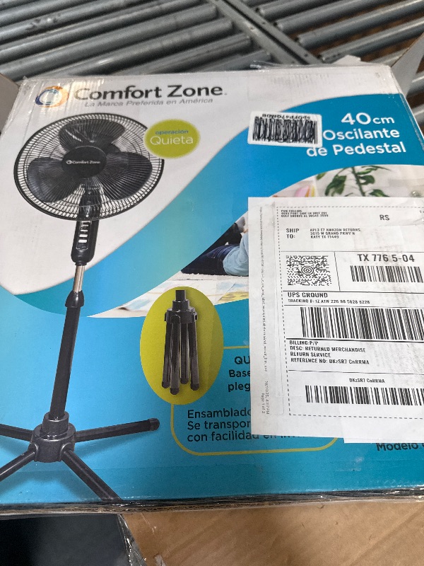 Photo 1 of *Untested*
Comfort Zone Electric Oscillating Pedestal Fan, Stand Fan, 16 inch, 3 Speed, 90 Degree Oscillating Head, Adjustable Height and Tilt, Airflow 7.48 ft/sec, Ideal for Home, Bedroom & Office, CZST161BTEBK