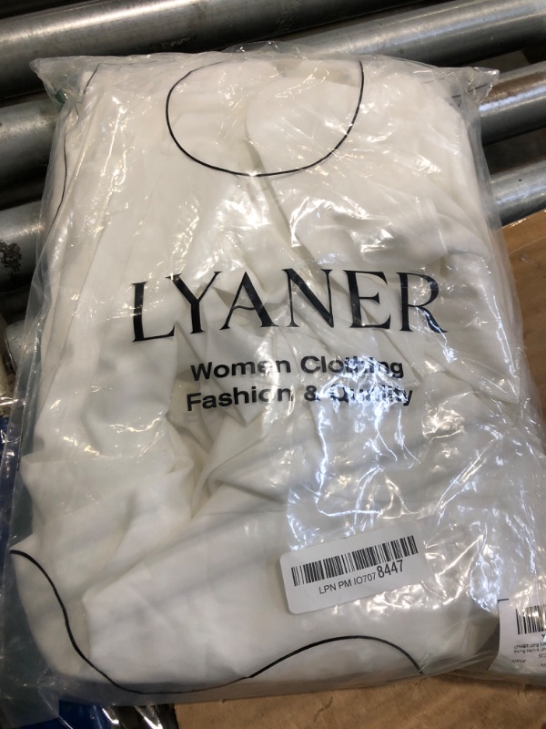 Photo 1 of ** BROKEN ZIPPER** LYANER Women's Lantern Long Sleeve Wrap Tie Back Square Neck Double Layer Ruffle Hem A Line Short Mini Dress White X-Large