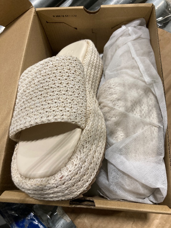 Photo 1 of ***used***Coutgo Womens Platform Sandals Raffia Espadrilles Slip on Open Toe Cute Boho Summer Beach Slide Sandals, Off White Raffia, Size 7