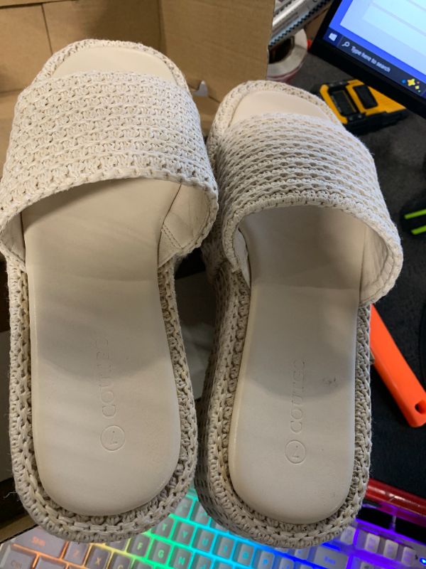 Photo 1 of ***used***Coutgo Womens Platform Sandals Raffia Espadrilles Slip on Open Toe Cute Boho Summer Beach Slide Sandals, Off White Raffia, Size 7