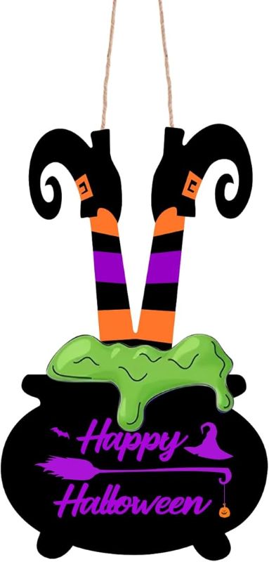 Photo 1 of ** SIMILAR *** Halloween Witch Legs welcome Door Sign Decorations,Witch Legs Hanging Halloween Door Sign Witch Wreath Decorations Wooden Signs , happy Halloween door Sign for Farmhouse Front Door Hanger Porch Wall halloween Decor Party Supplies
