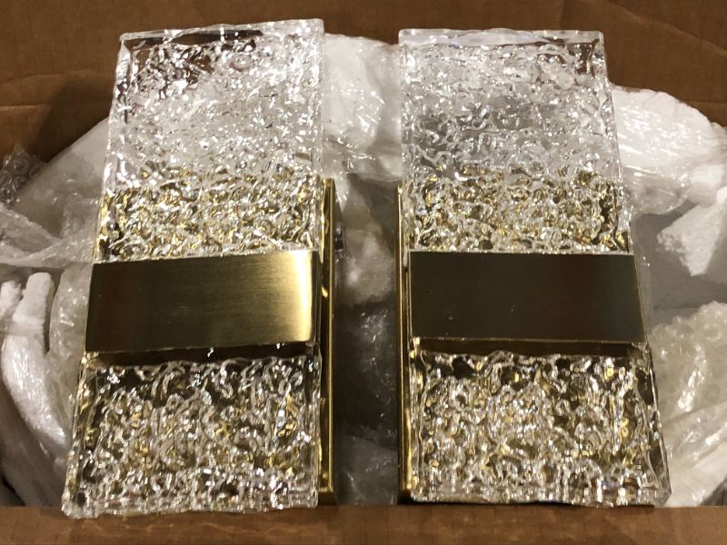 Photo 1 of ** MISSING CHARGE ** Modern Brushed Gold Battery Operated Wall Sconces Set of 2 - Rechargeable Brass LED Wall Sconce Lighting with Acrylic Shade, Wireless Bedroom/Living Room Art Deco Light Fixtures