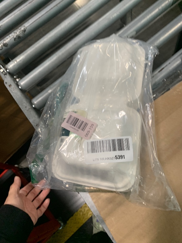 Photo 1 of [50 COUNT]Harvest Pack 6 X 6" White Compostable Clamshell Food Containers, To go food container Heavy-Duty Square Hinged Container, Disposable Bagasse Eco-Friendly Natural Takeout Box