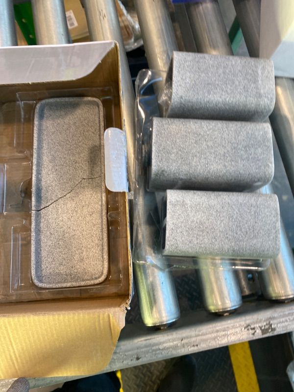 Photo 1 of ***MAJOR DAMAGE*** ZCCZ Grey Bathroom Accessory Sets, 4 Pieces Bathroom Accessories Complete Set Vanity Countertop Accessory Set, Includes Lotion Dispenser Soap Pump, Tumbler, Toothbrush Holder and Tray