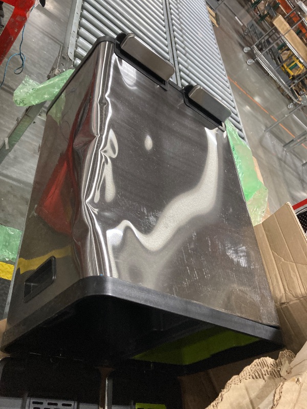 Photo 1 of *** On One Side. See live pics.***SIMPLI-MAGIC 60 Liter / 16 Gallon Rectangular Hands-Free Dual Compartment Recycling Kitchen Step Trash Can with Soft-Close Lid, Brushed Stainless Steel