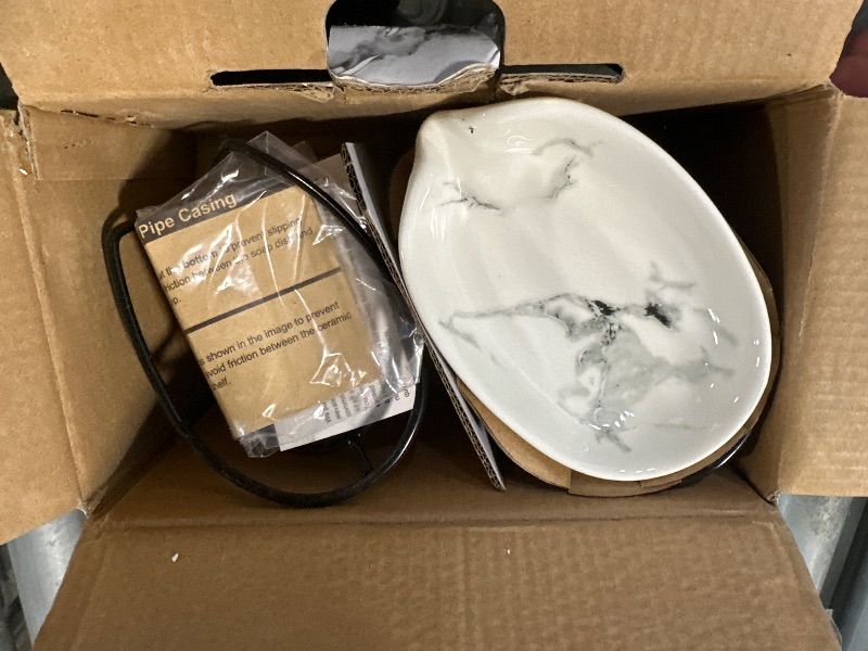 View 3 of **MISSING 1 DISH** Dobbyby Leaf-Shaped Soap Dish – Ceramic Soap Bar Holder with Self-Drainage System – Bar Soap Holder for Shower, Bathroom Sink, Kitchen – Soap Dish with Stainless Steel Stand (White-Black-2 Pack)