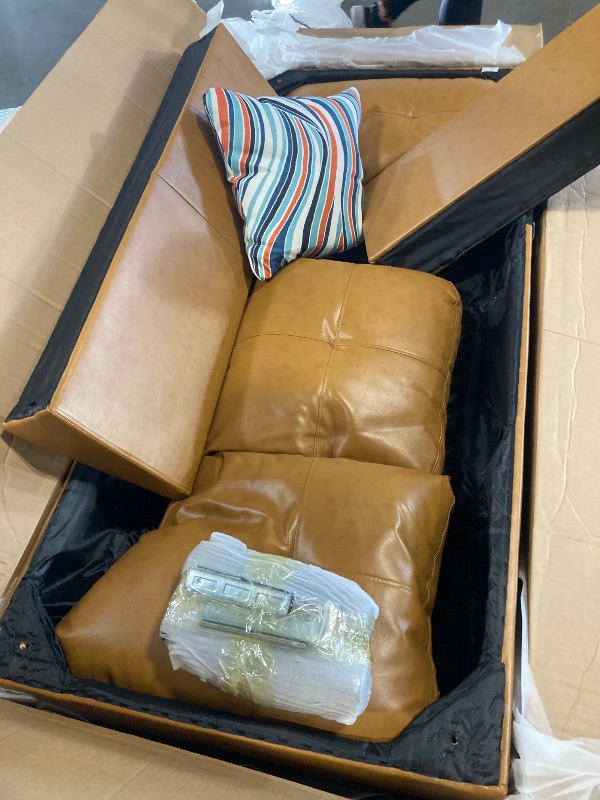 Photo 1 of ***Right Side Only/ No Refund/ Final Sale***
Trygoal L Shaped Couch Sectional Couches with Chaise, 3 Pieces Modular Convertible Sofa for Living Room Furniture Sets and Small Apartment Faux Leather, Ginger