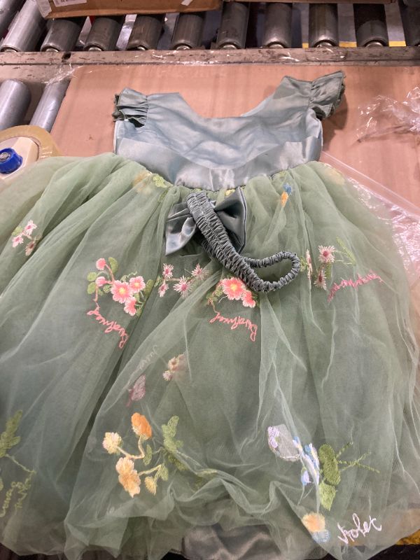 Photo 1 of ***CORRECT ITEM****IBTOM CASTLE Flower Girl Dress Baby Wedding Dress Infant Toddler Satin Floral Embroidered Tulle Tutu Dress Bowknot Princess First Birthday Party Dress Spring Pageant Dress Sage Green 18-24 Months