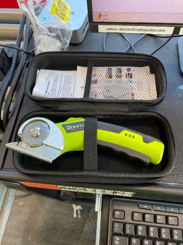 Photo 1 of *MISSING CHARGING CORD* Cordless Electric Scissors: 4V Rechargeable Rotary Cardboard Cutter, 3000mAh Battery, with LED Light, 2 Blades, Box Cutter for Fabric Carpet Carton Plastic Leather Cloth