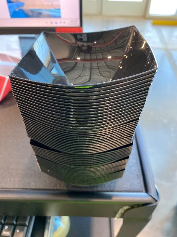 Photo 1 of ***MISSING PIECES***Tanlade 50 Pcs Square Plastic Serving Bowls Disposable Snack Salad Bowl Small Party Candy Bar Containers Taco Bar Serving Dishes for Buffet Chips Fruit(Black,8 oz)