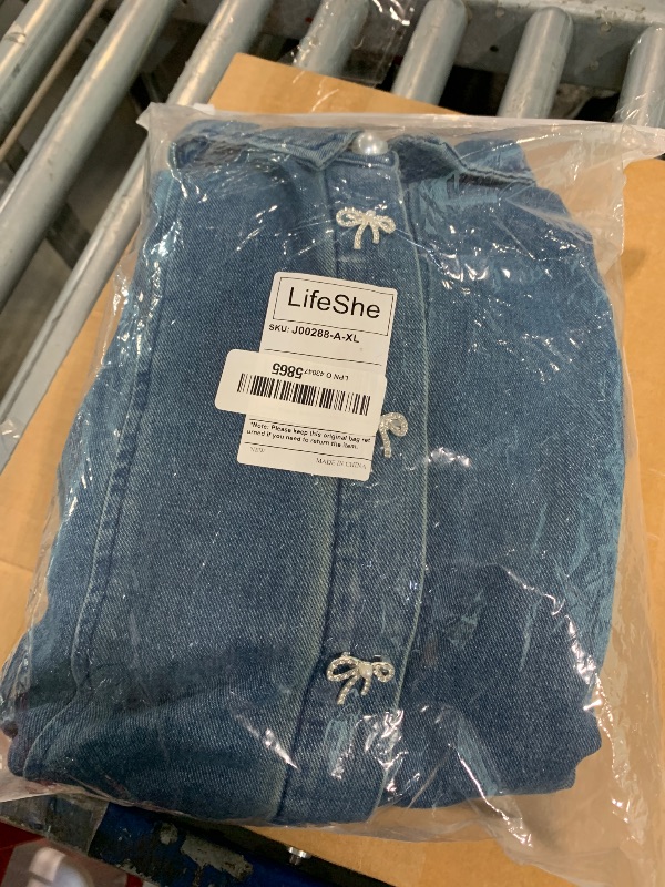 Photo 1 of LifeShe Women's Pearls Denim Jacket Cropped Rhinestones Jean Jacket Coat