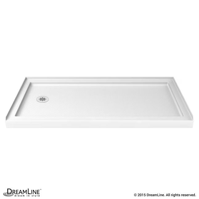 Photo 1 of DreamLine SlimLine 32-in W x 60-in L White Single Threshold Rectangle Shower Pan Base with 1.75-in H Threshold (Left Drain)