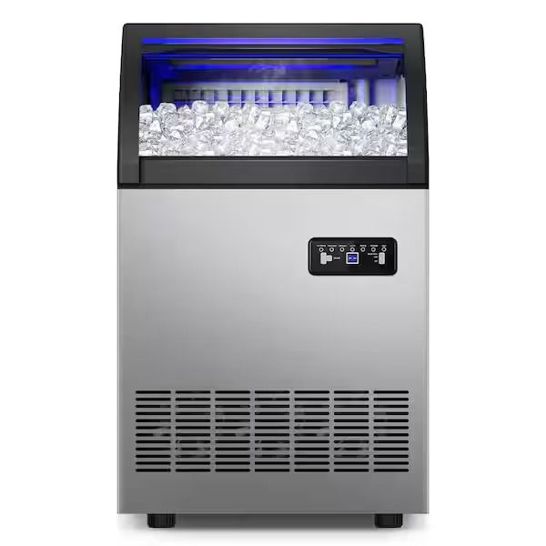 Photo 1 of Hooure 13.78 in.130 lb. Full Size Cubes Commercial Freestanding/Built-in Ice Maker in Stainless Steel with 24 lb. Storage Bin