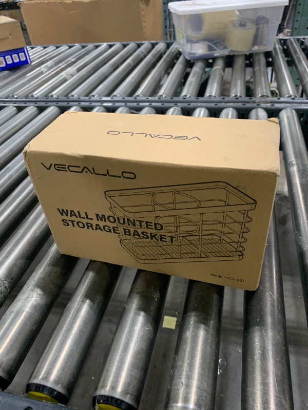 Photo 1 of Vecallo Hair Tool Organizer - Black Steel Wall Mounted Hair Dryer Holder with Removable Basket, 10.62"L x 4.33"W x 6.69"H, Ideal for Small Bathrooms