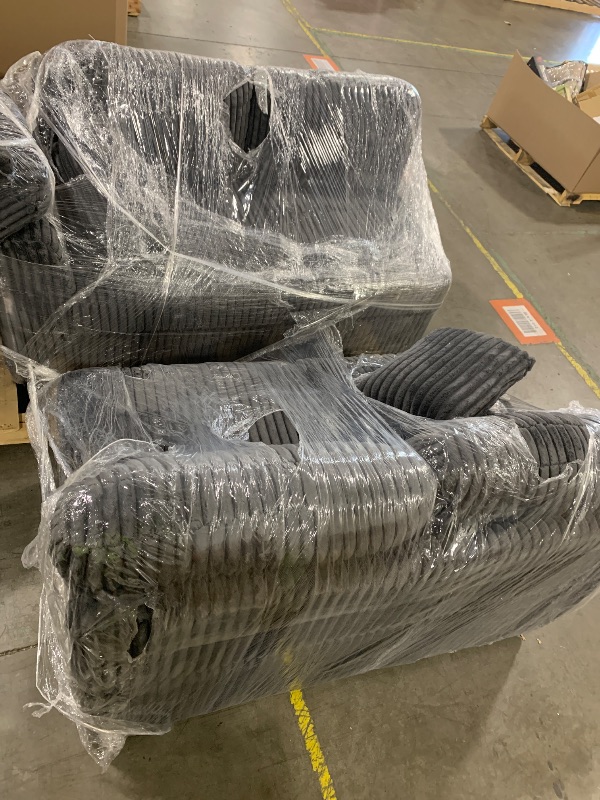 Photo 1 of Dark Grey Corduroy 3 Piece Sofa Set