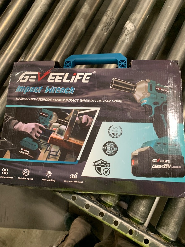 Photo 1 of GEVEELIFE 450N.m/332Ft-lbs Brushless Impact Wrench,1/2" Cordless Impact Gun with 4.0Ah Battery & 6 Sockets, Electric Impact Driver for Car/DIY Furniture/Lawn Mower/blue (450N)