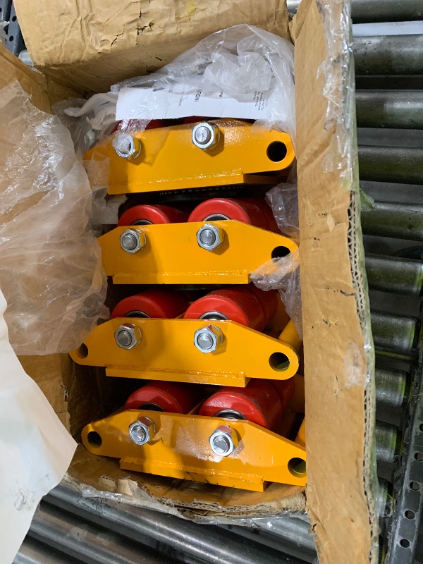 Photo 1 of VEVOR 4pcs 8T Machinery Skate Dolly, 17637lbs Machinery Moving Skate, Machinery Mover Skate with 360° Rotation Cap and 4 PU Rollers for Moving Equipment, Yellow