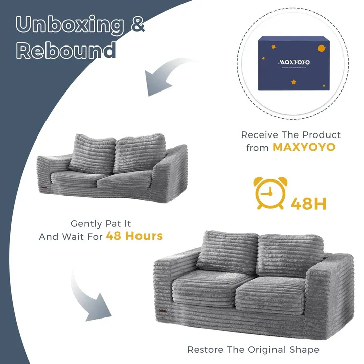 Photo 1 of MAXYOYO Bean Bag Chair, Striped Faux Fur Upholstered Two-Seat Floor Sofa with Pillows and Armrests, Grey
