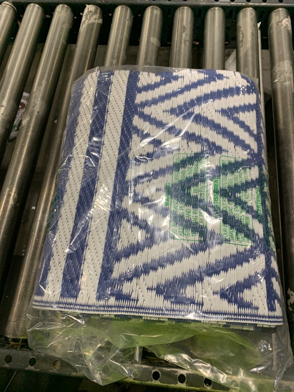 Photo 1 of MontVoo-Outdoor Rug Carpet Waterproof 5x8 ft Reversible Patio Rug RV Camping Rug-Plastic Straw Rug Outside Indoor Outdoor Area Rug for Patio Deck Balcony Picnic Beach Outdoor Decor Boho Navy Blue