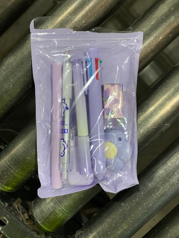 Photo 1 of 7 Pcs Cute Purple Stationery Set Kawaii School Supplies Office Supplies Including Ballpoint Pens Pencil Sharpener Highlighter Correction Tape Ruler Utility Knife (Purple)