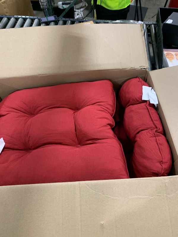 Photo 1 of downluxe Outdoor Chair Cushions Set of 4 for Patio Furniture, Waterproof Tufted Overstuffed Patio Furniture Cushions, Thick Outdoor Seat Cushion, 19" X 19" X 5", Burgundy