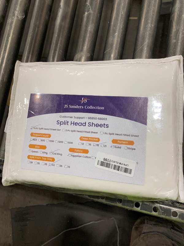 Photo 1 of JS Sanders Collection 600TC Flex Top Cal-King Sheets for Sleep Number Bed - 100% Cotton 4 Pcs Top Split Sheets for Adjustable Bed, Cal-King 34 Inch Down White -18 Inch Deep