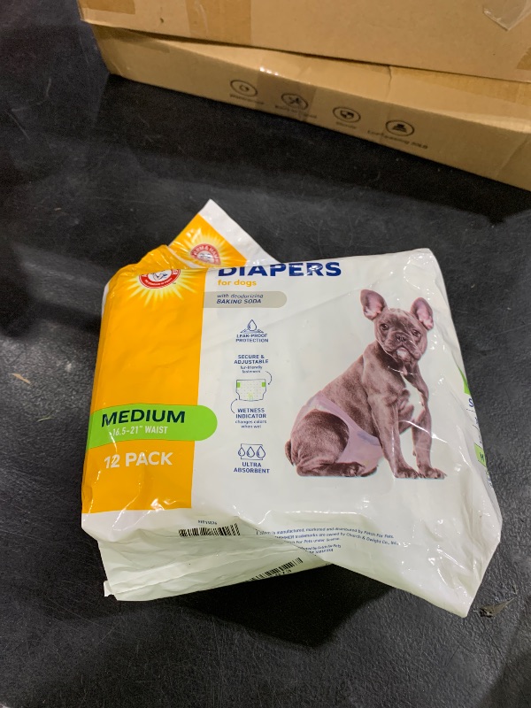 Photo 1 of Arm & Hammer for Pets Disposable Female Dog Diapers - Adjustable, Leak Proof, Ultra Absorbent with Wetness Indicator for Urination, Dogs in Heat, Potty Training, and Incontinence, Medium, 12 Count