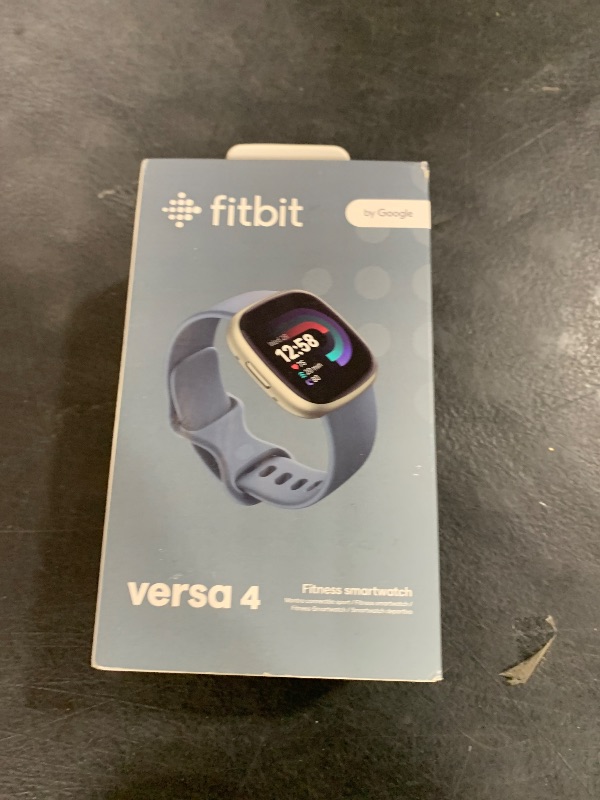 Photo 1 of Fitbit Versa 4 Fitness Smartwatch with Daily Readiness, GPS, 24/7 Heart Rate, 40+ Exercise Modes, Sleep Tracking and more, Waterfall Blue/Platinum, One Size (S & L Bands Included)