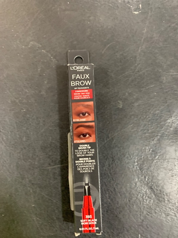 Photo 1 of L'Oreal Paris Faux Brow, Hair-Like, Filling Eyebrow Pen with Double-Brush Tip, Fast & Precise Eyebrow Makeup, Soft Black, 0.04 Fl Oz