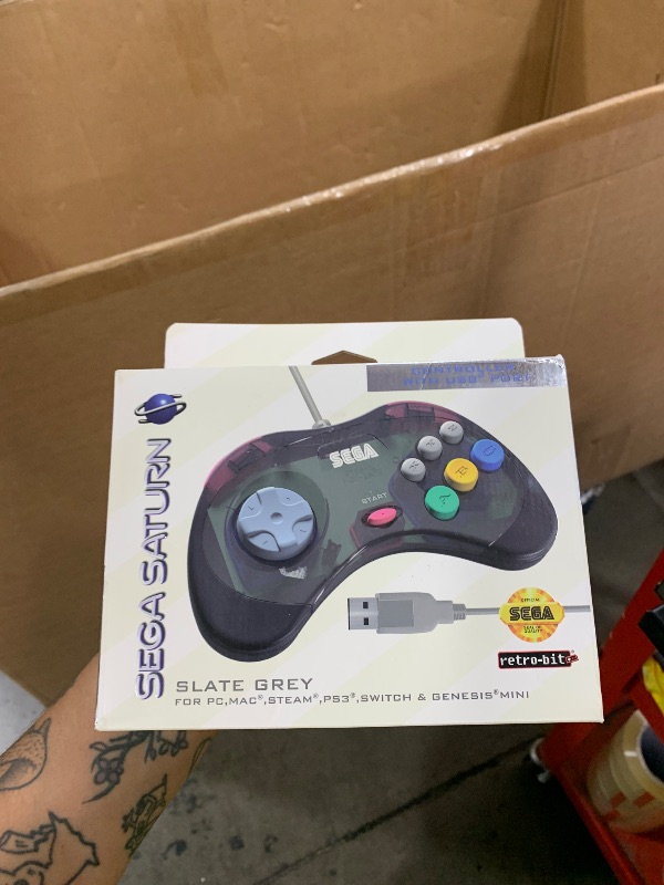 Photo 1 of Retro-Bit Official Sega Saturn USB Controller Pad (Model 2) for Sega Genesis Mini, PS3, PC, Mac, Steam, Switch - USB Port (Slate Gray)