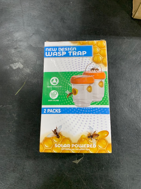 Photo 1 of 2 Pack Wasp Traps Outdoor Hanging, Solar Powered Carpenter Bee Traps for Outside with Rubber Whiskers and LED Light, Yellow Jacket Trap for Orchard, Farm, Garden, Patio, Yard, Dark Green