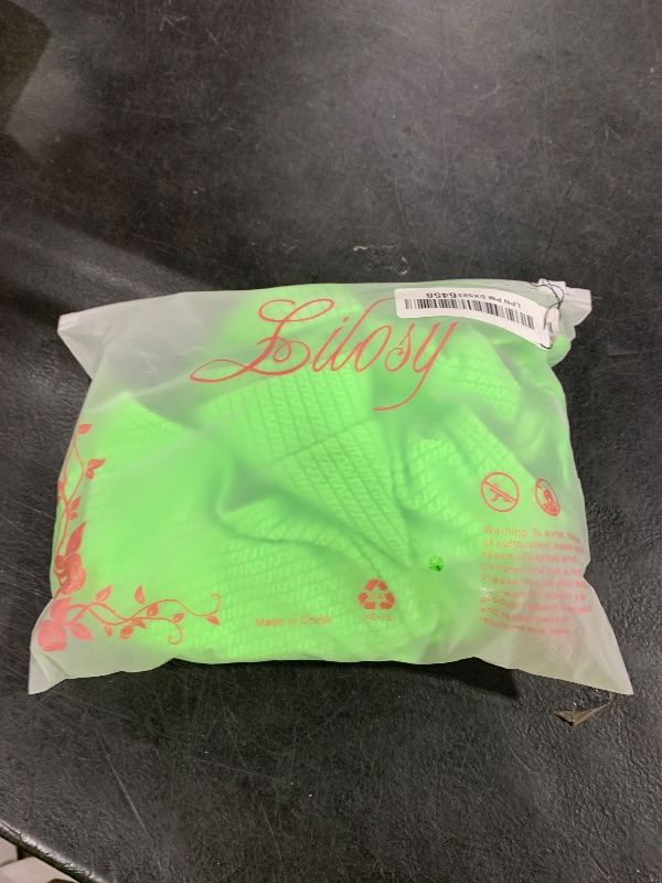 Photo 1 of Lilosy High Waisted Tummy Control Bikini Ribbed Sporty Brazilian Swimsuit Set Women Highwaisted Cheeky Cut Leg Rise Bottom Crop Push Up Top 2 Piece Bathing Suit Lime Green Large