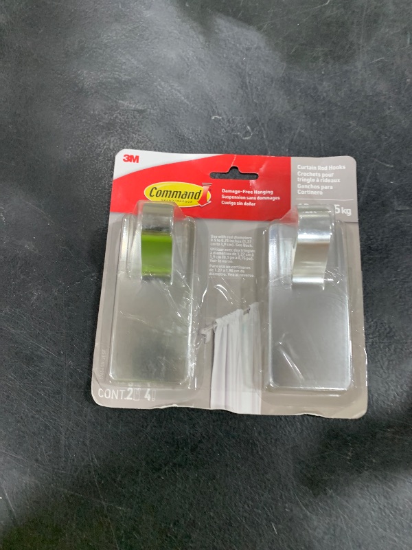 Photo 1 of Command 10 lb Satin Nickel Curtain Rod Hooks, 2 Hangers and 4 Command Strips, No Drilling Home Decor and Room Decor, Use with Rod Diameters 0.5-0.75"
