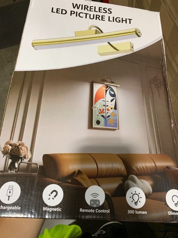 Photo 1 of Picture Light Battery Operated, 13in Wireless Art Light for Paintings, Dimmable 5000mAh Recharging Battery Picture Light with Remote Control for Wall, Gallery Dartboard Art Bedroom (Gold-2Pack)