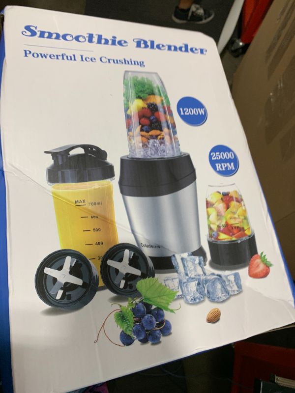Photo 1 of Colarlemo 12-Piece Smoothie Blender Maker 25,000 RPM Personal Blender for Ice Crushing Smoothies & Frozen Drinks Nuts with 23oz, 32oz, 37oz Portable Cups Two 6-Leaf Stainless Steel Blades, Silver