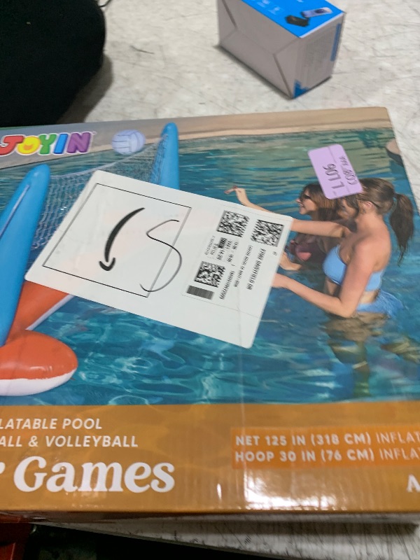 Photo 1 of JOYIN XL Inflatable Pool Float Set, 125'' Volleyball Net & Basketball Hoops, Extra Large Floating Swimming Game Toy for Kids and Adults, Summer Floaties, Volleyball Court|Basketball, XL-Orange