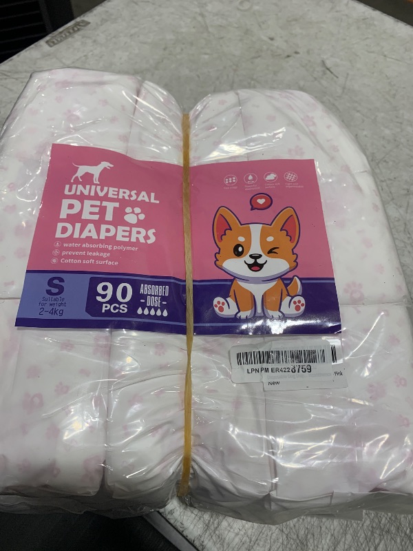 Photo 1 of Disposable Dog Diapers Female 90 Count Doggie Diapers for Female Dogs (Waist 10-16.5 in S) Super Absorbent Small Doggie Diapers for Heat Excitable Urination or Incontinence - Pink