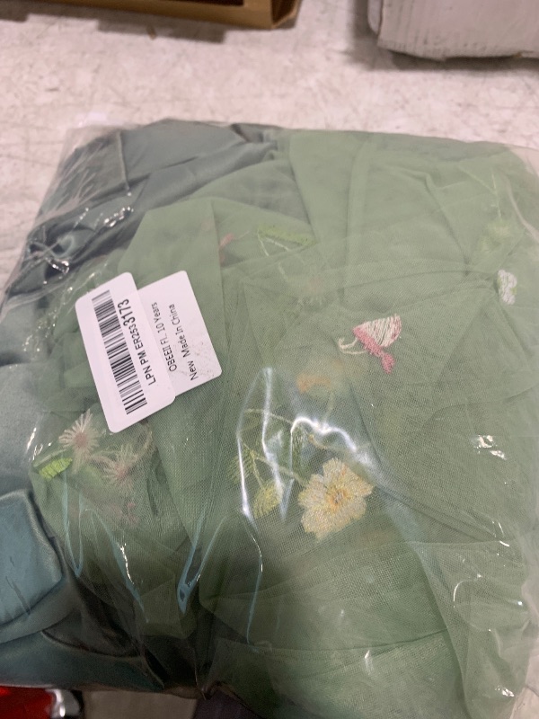 Photo 1 of OBEEII Flower Girl Dress for Wedding Pleated V Neck Satin Back Floral Embroidery Tulle Princess Dress Junior Wedding Birthday Pageant Formal Ball Prom Gown Sage Green-Floral 10 Years