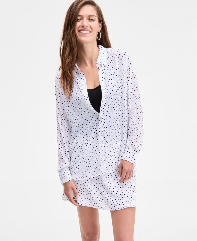 Photo 1 of On 34th Women's Printed Silky Button-Front Shirt, Exclusively at Macy's - Bright White Combo XL
