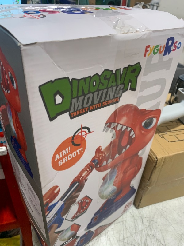 Photo 1 of fygurso Movable Dinosaur Shooting Toys with 2 Air Pump Guns, Shooting Target Games with LED Score Record, Light & Sound, 24 Foam Balls Competition Game Gift for 6 7 8 9 10 Year Old Boys Kids (Red)