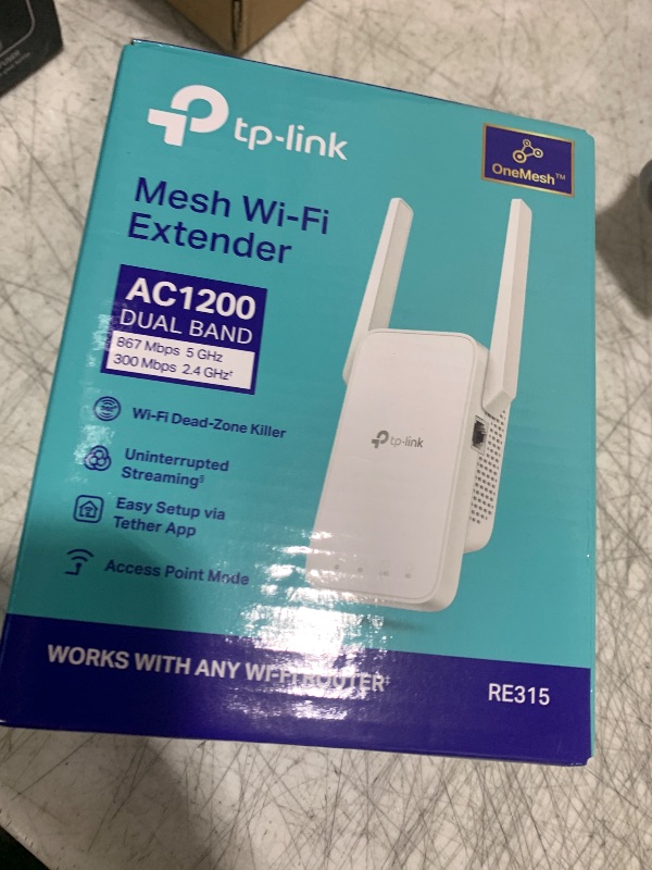Photo 1 of TP-Link AC1200 WiFi Extender, 2025 Wirecutter Best WiFi Extender, 1.2Gbps Home Signal Booster, Dual Band 5GHz/2.4GHz, Up to 1600 Sq.ft and 32 Devices, EasyMesh Compatible, One Ethernet Port (RE315)