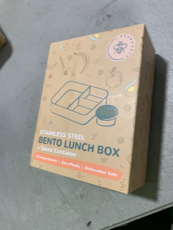 Photo 1 of Everusely - Bento Box - Sage, 27oz / 0.8 L - Stainless Steel Lunch Box with Leakproof Condiment Container - 3 Compartment Snack Organizer for On the Go Meals - Freezer & Dishwasher Safe