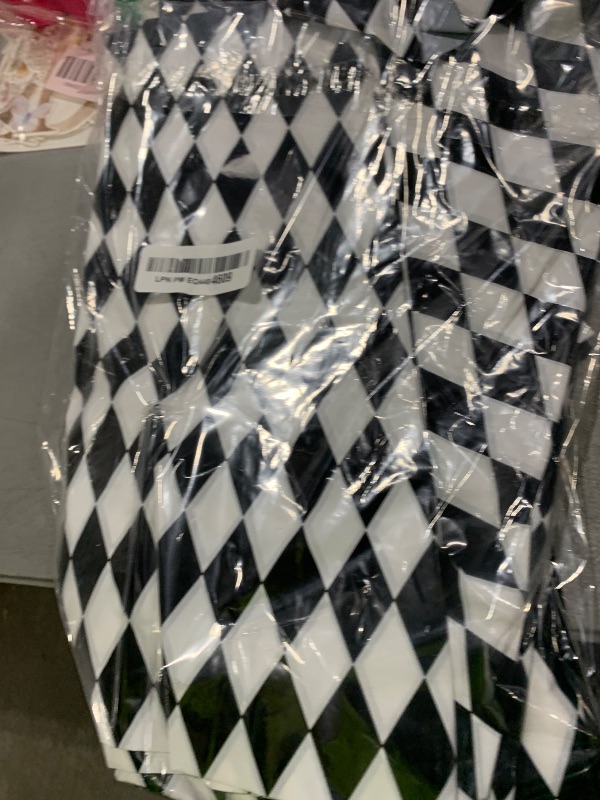 Photo 1 of 3pcs Black White Checkered Tablecloths, Rectangle Plastic Gingham Table Cover 54x108in for Halloween Harlequin Collection Wonderland Tea Party Supplies for Camping Picnic Wedding Birthday Party