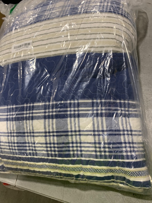 Photo 1 of Homzard Queen Comforter Set - Blue White Tan Striped Queen Size Comforter Set,Plaid Striped Bedding Quilt, Farmhouse Bedspread, Lightweight Bedding Quilts 3 Pieces All Season